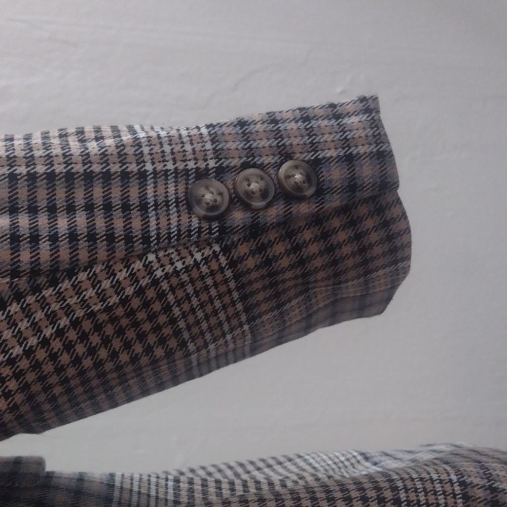 Marled Tan Houndstooth Plaid Long Single Button Blazer Jacket Size XL - Picture 5 of 12